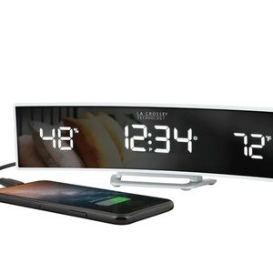 La Crosse Technology Curved Mirror LED Alarm Clock  Indoor Temp USB Charger